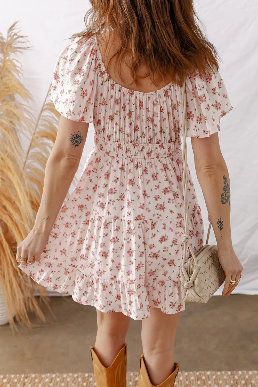Floral Ruffle Short Sleeve Mini Dress