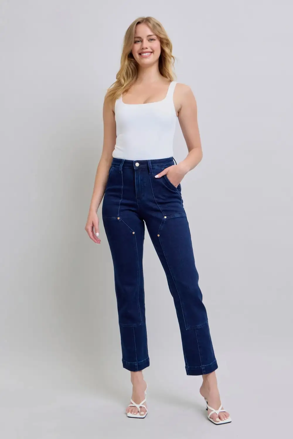 Hw Work Wear Knee Patch Straight Denim Jeans