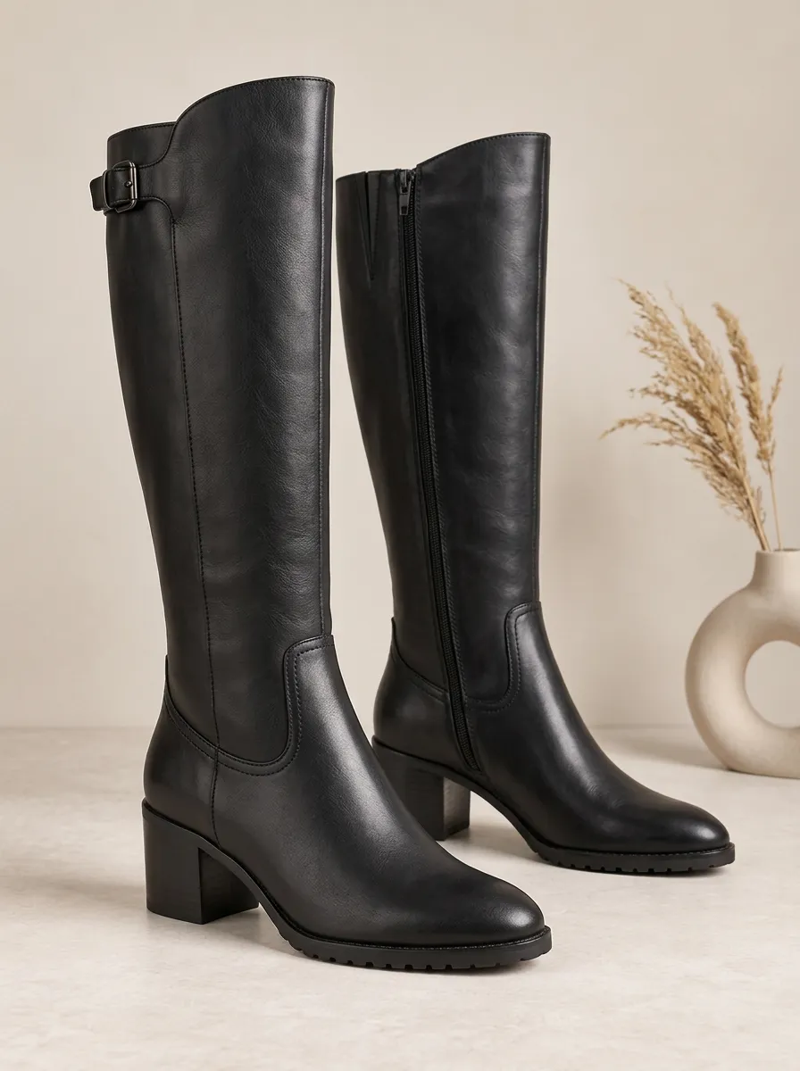 Women's Side Zip Faux Leather Knee High Boots