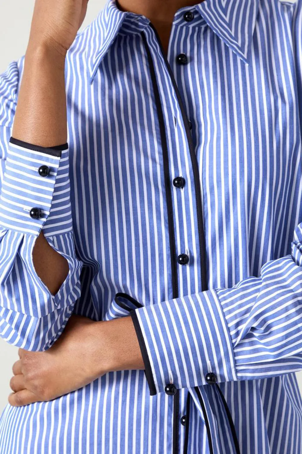 Blue Striped Tie Waist Shirt Dress