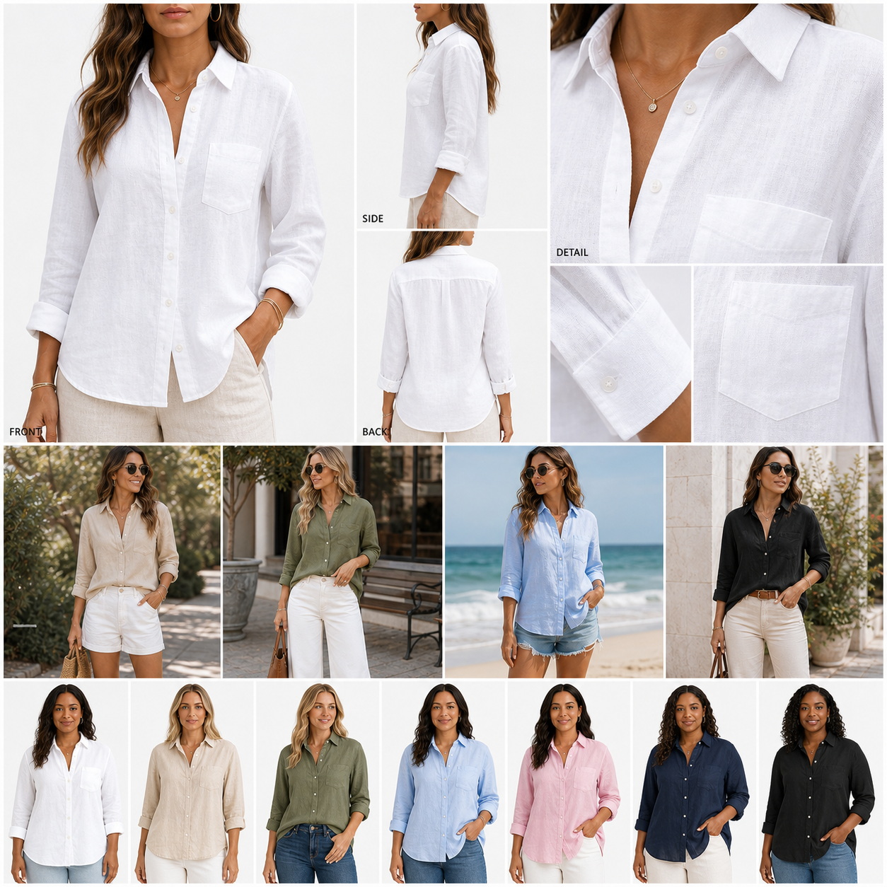 Women's Summer Linen Button-Down Long Sleeve Shirts 