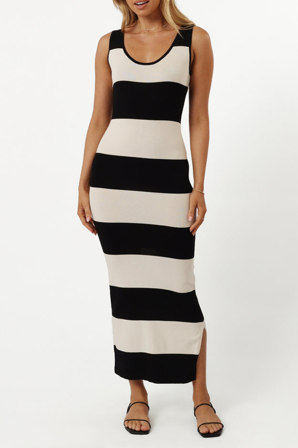 CREAM/BLACK STRIPE MIDI DRESS