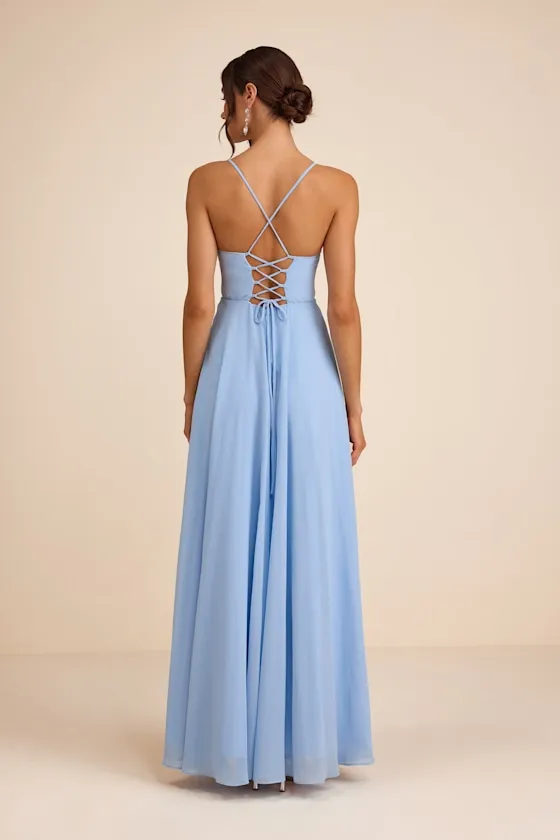 Romantically Speaking Light Yellow Cowl Lace-Up Maxi Dress