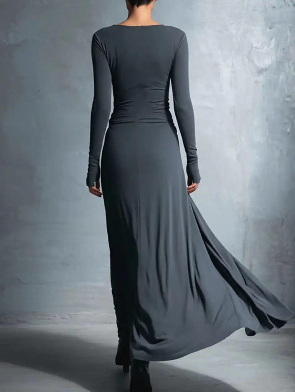 Solid Wrap Style Knot Long Sleeve Dress
