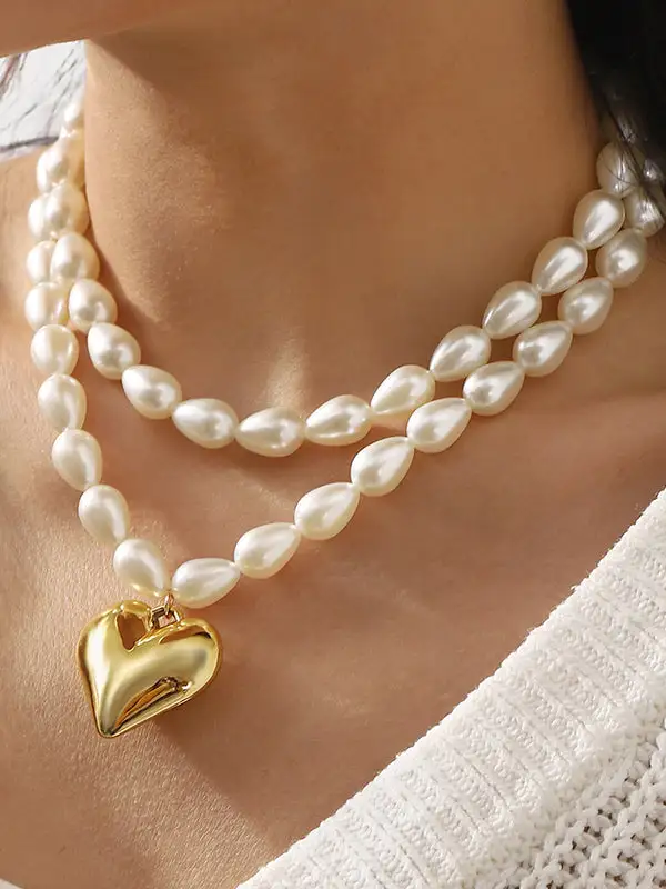 Double Layer Layered Heart Motif Necklace