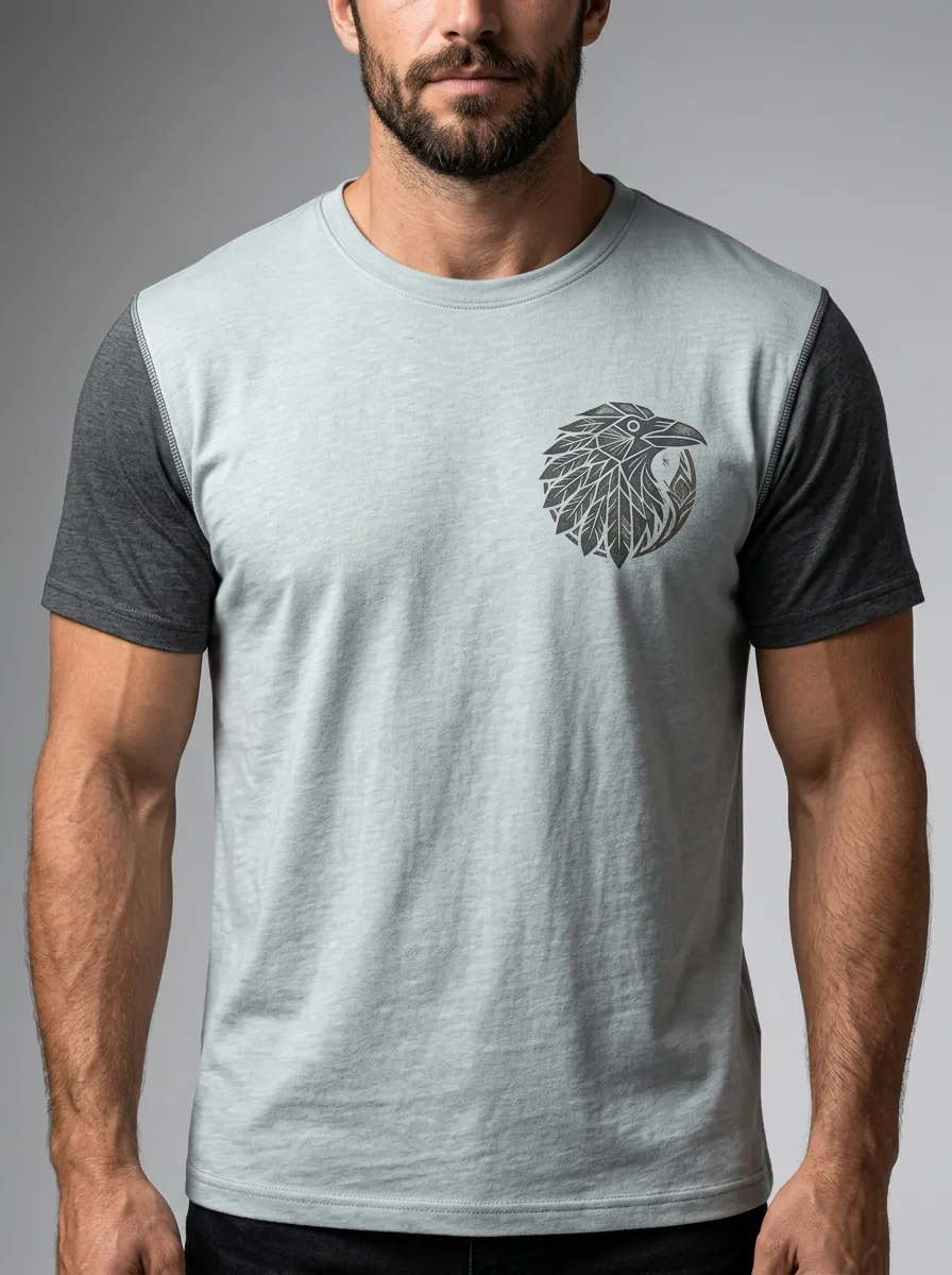 Men's Raven Crew-Neck Short-Sleeve Chest-Sleeve Relaxed Geometric T-Shirt