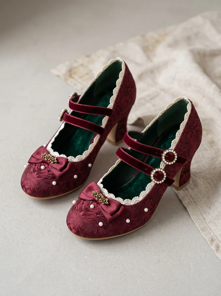 Mary Jane Lace Pearl Floral Women's Bavarian Occasion Heels