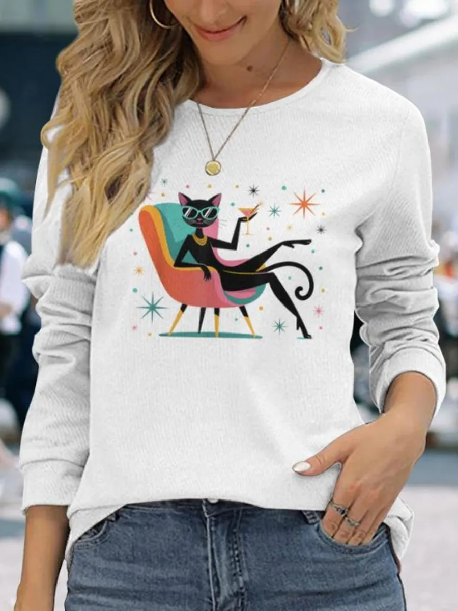 Cool Black Cat Printed T-Shirt
