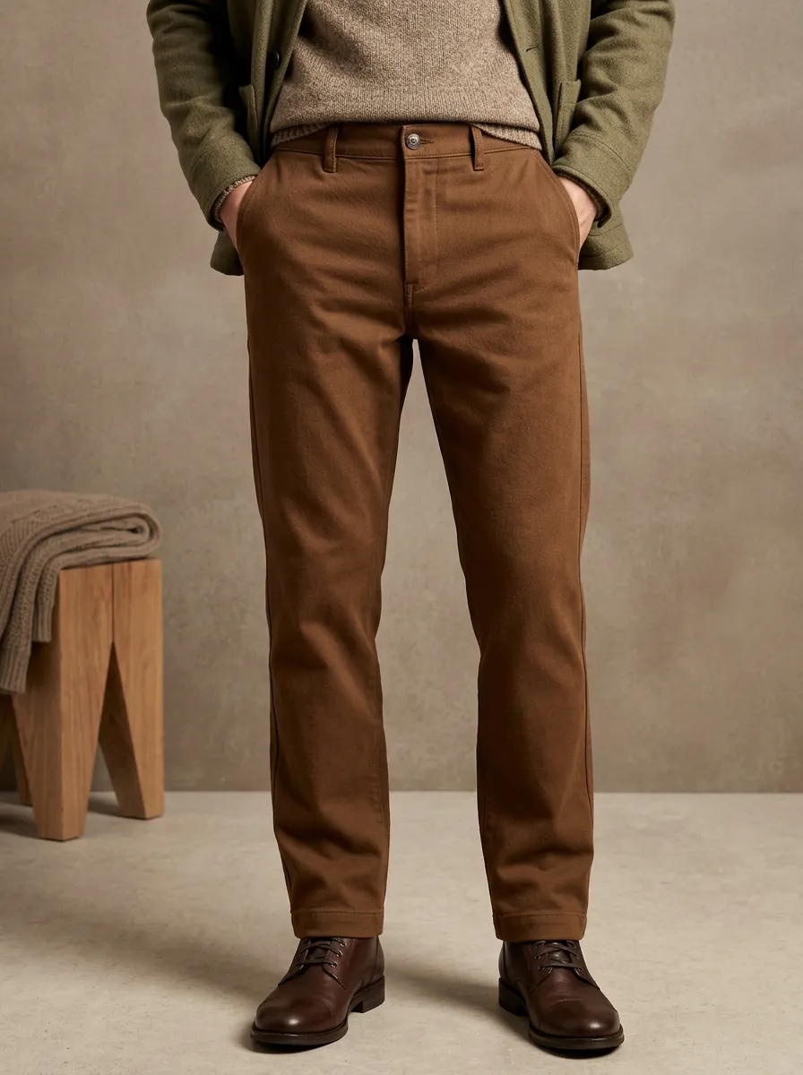 Men's Easy Wear Cotton Casual Autumn Winter Button Front Pants
