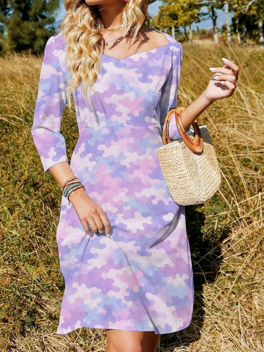 Back Zipper Camo Print Dress
