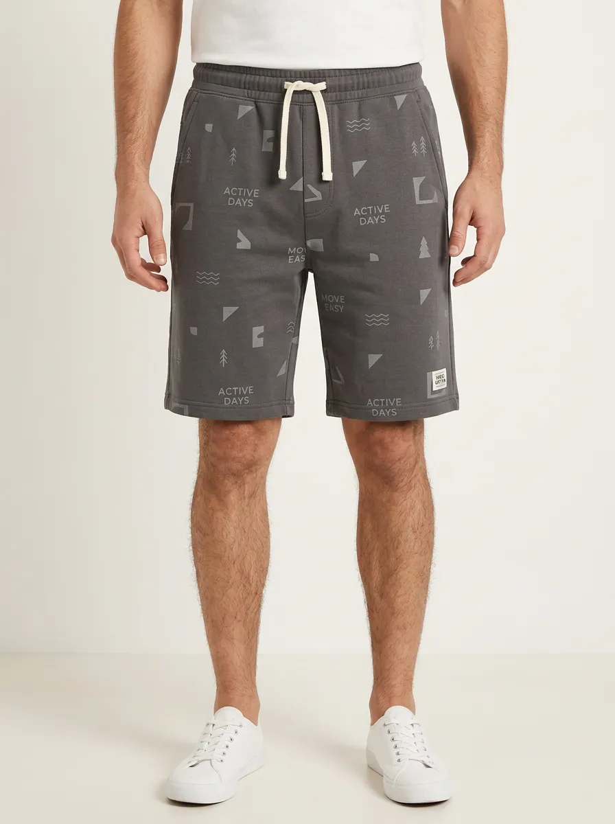 Men's Geometric Running Tree Graphic Drawstring Printed Sweat Shorts