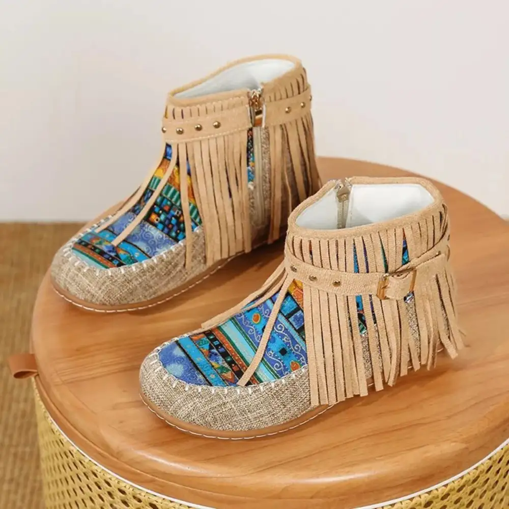 Fringe Side Zipper Ankle Boots