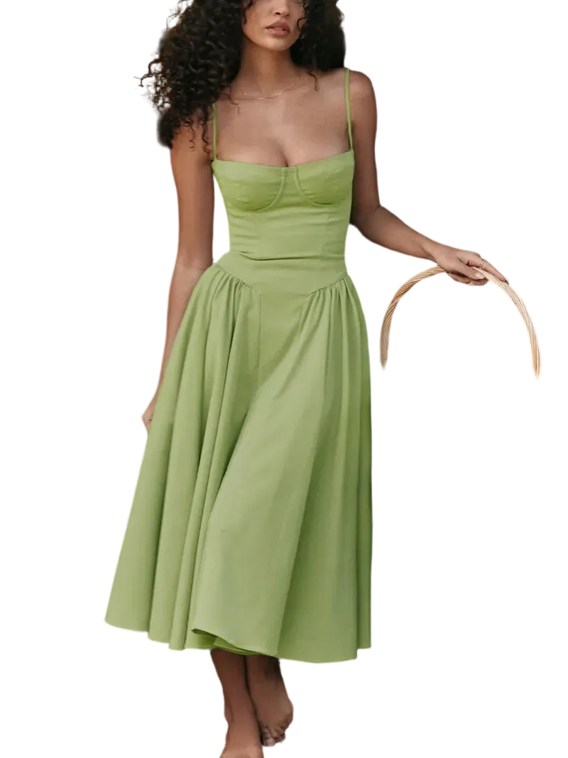 Women's Plain Backless Cami Dress with Zip-Back