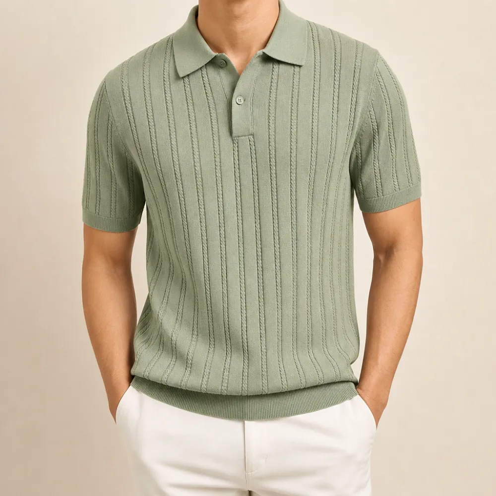 Men’s Textured Short Sleeve Knit Polo Shirt
