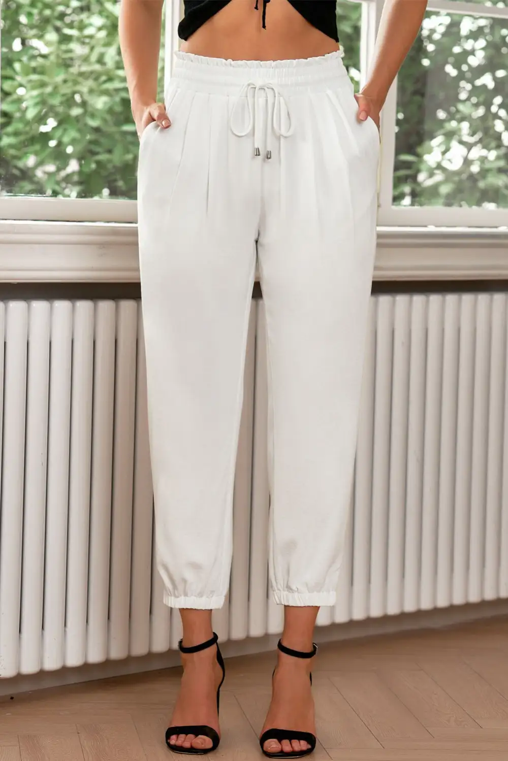 Textured High Waist Drawstring Pants