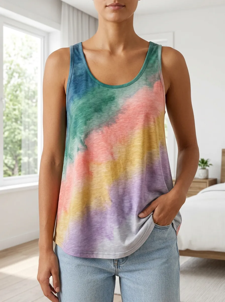 Women's Summer Casual Rainbow Tie-Dye Printed Tank Top