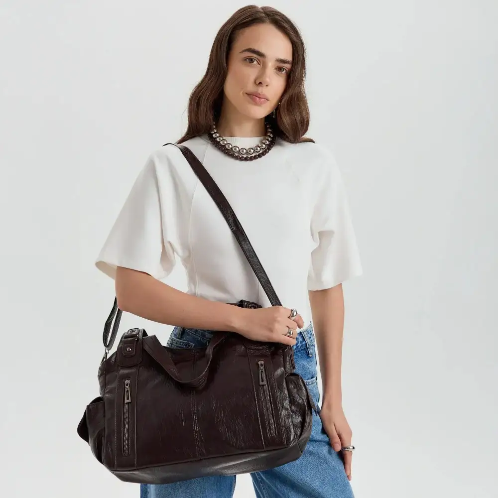 Pocket Front Leather Crossbody Bag