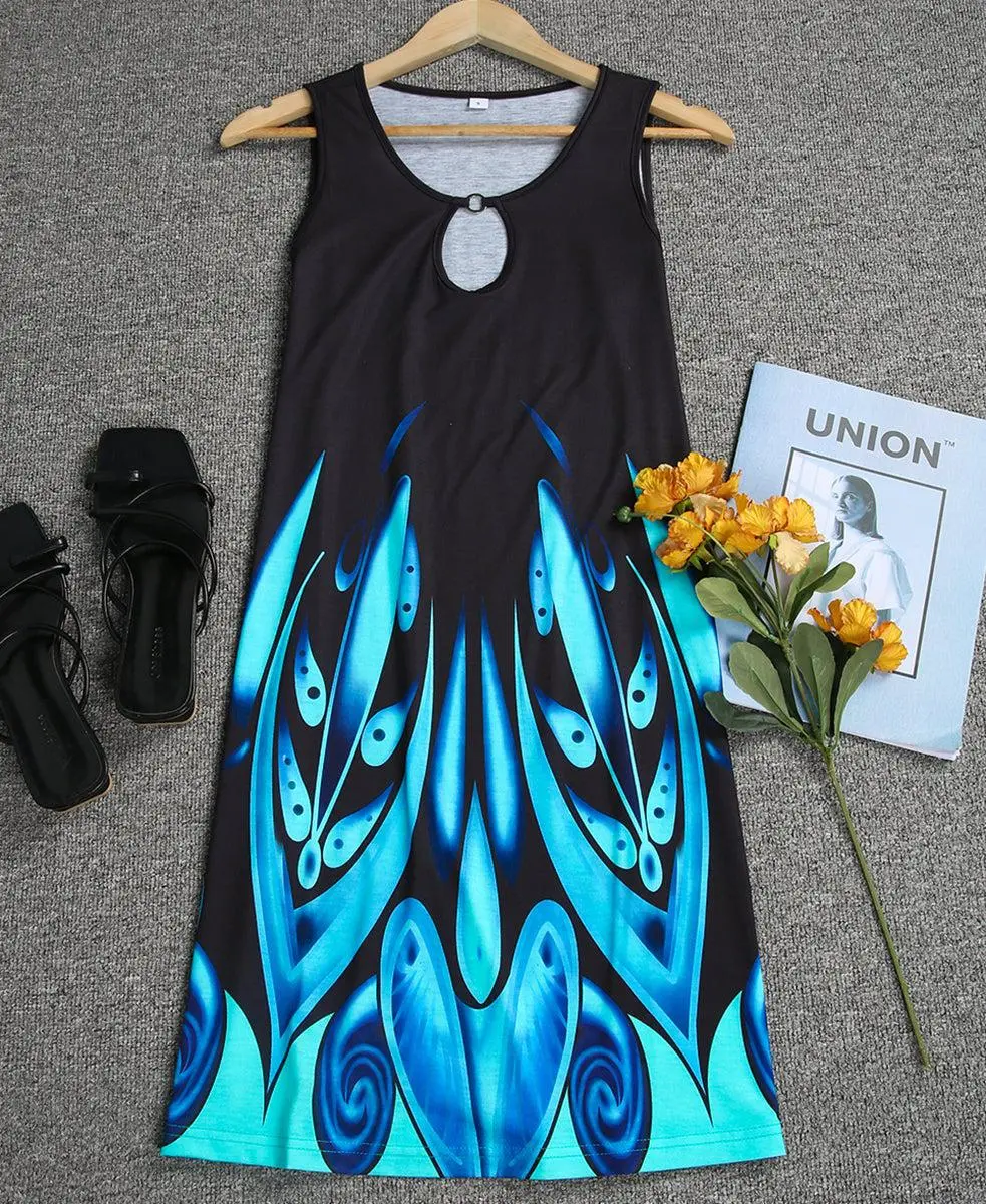 Chic Round Neck Print Mini Dress