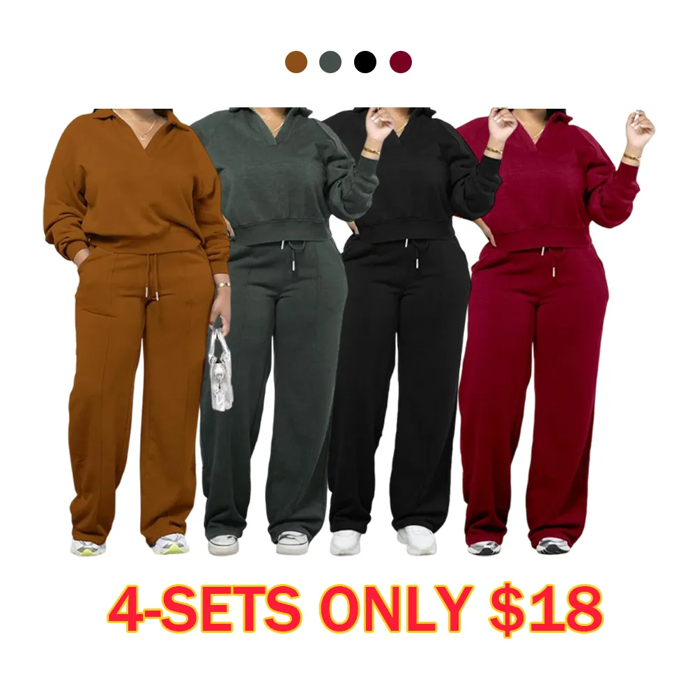 Women'S Solid Long Sleeve Sweatshirt & Drawstring Waist Pants Set