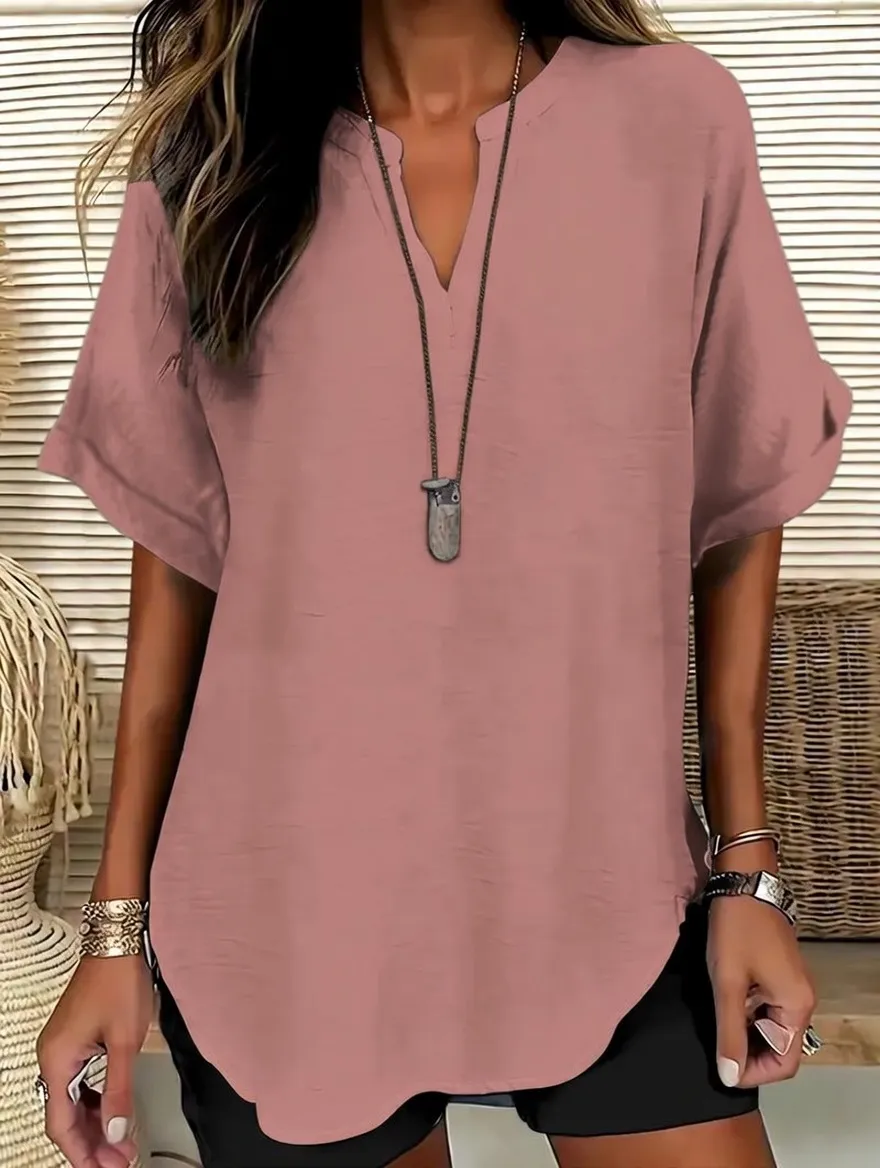 Women's Solid Color Short-Sleeve Shirt