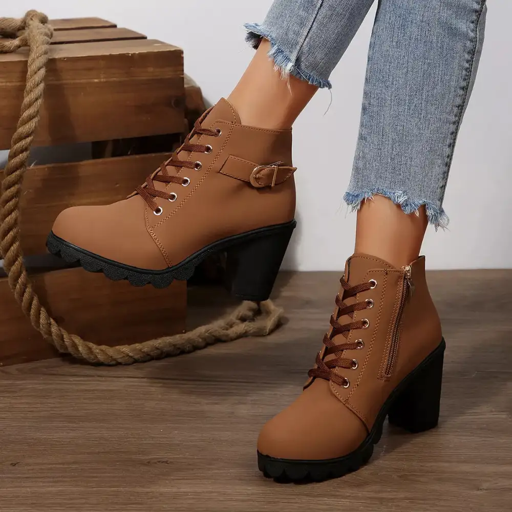 Essential Lace Up Block Heels Boots
