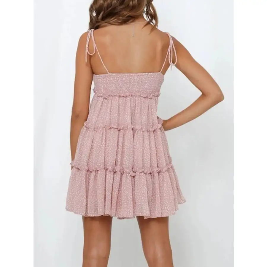 Printed Tie-strap Tiered Mini Dress