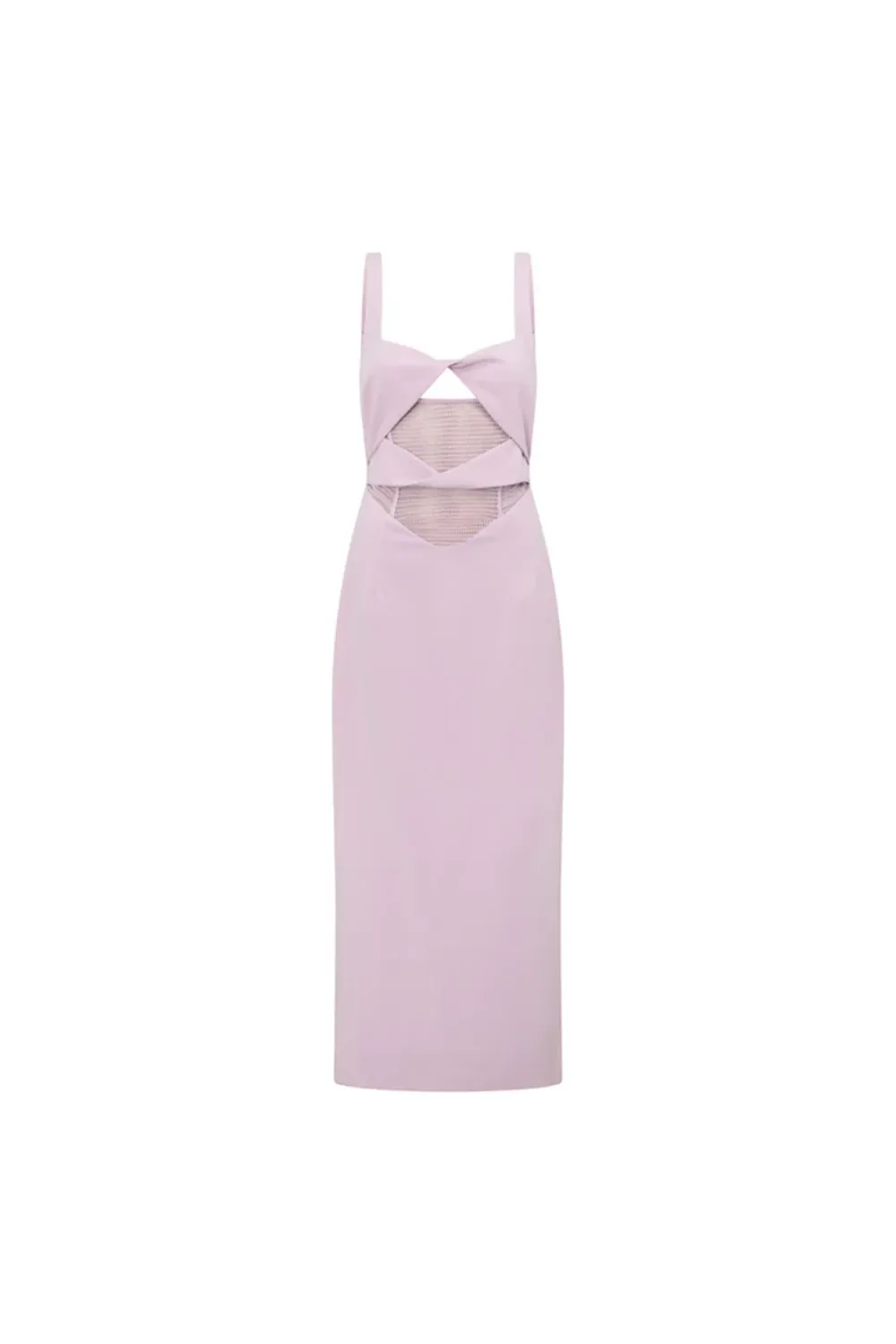 Square Neck Mesh Panel Midi Dress