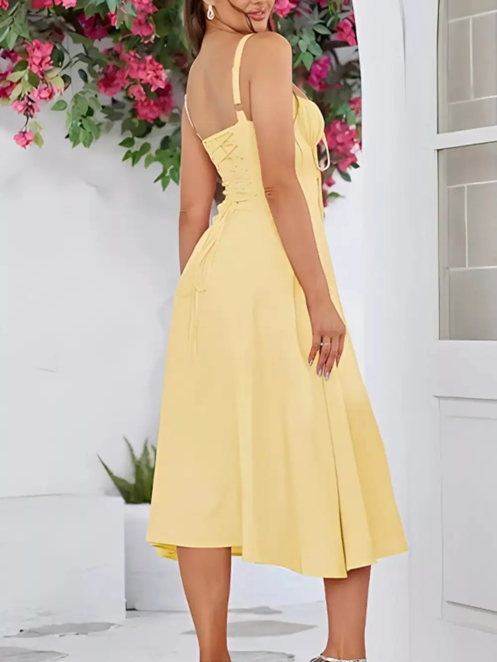 Textured Detail Tie Midi Dress