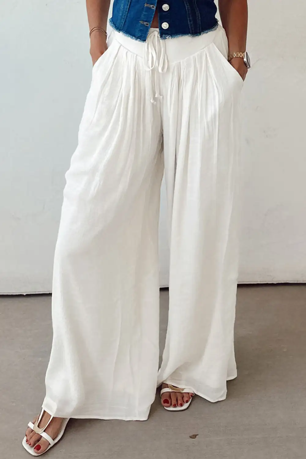 Drop Rise Pleated Wide Leg Pants