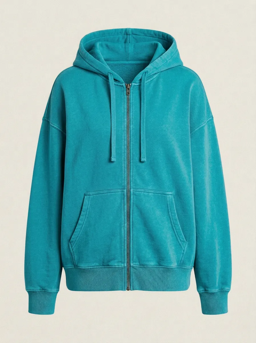 Plain Unisex Zip-Up Hooded Jacket