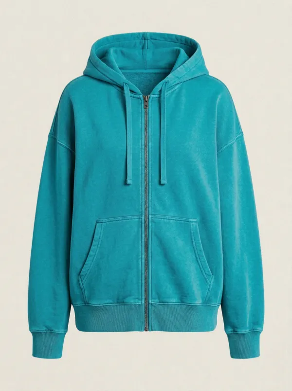 Plain Unisex Zip-Up Hooded Jacket
