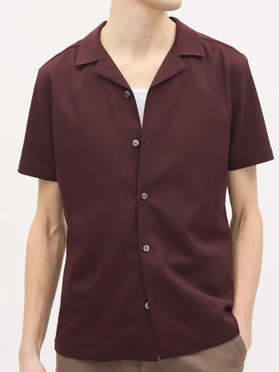 Burgundy Short Sleeve Button Down Shirt