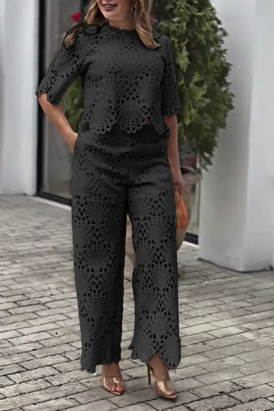 Women'S Hollow Top & Pants Set