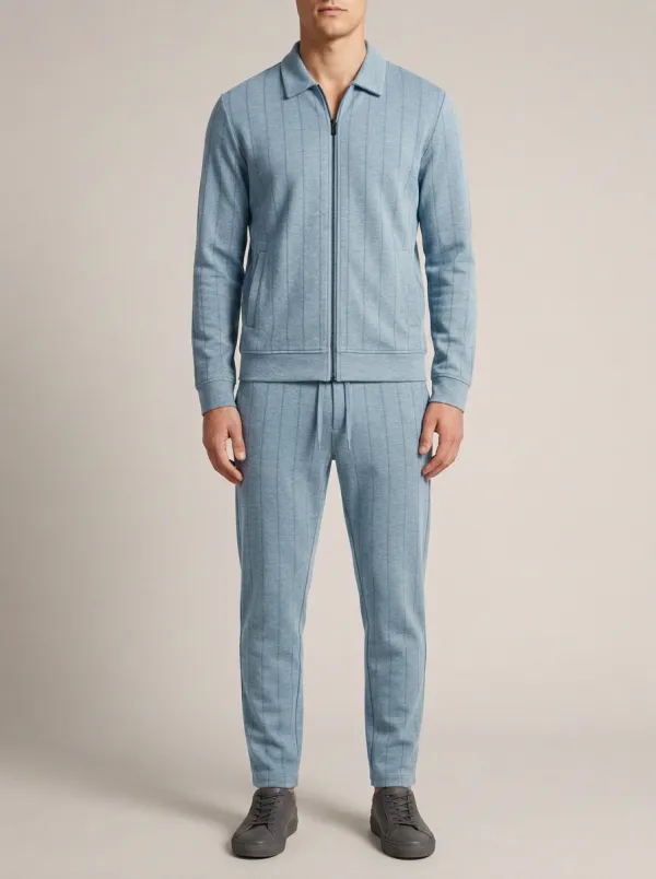Men's Pinstripe Minimal Polo Collar Jacket and Jogger Pants Set