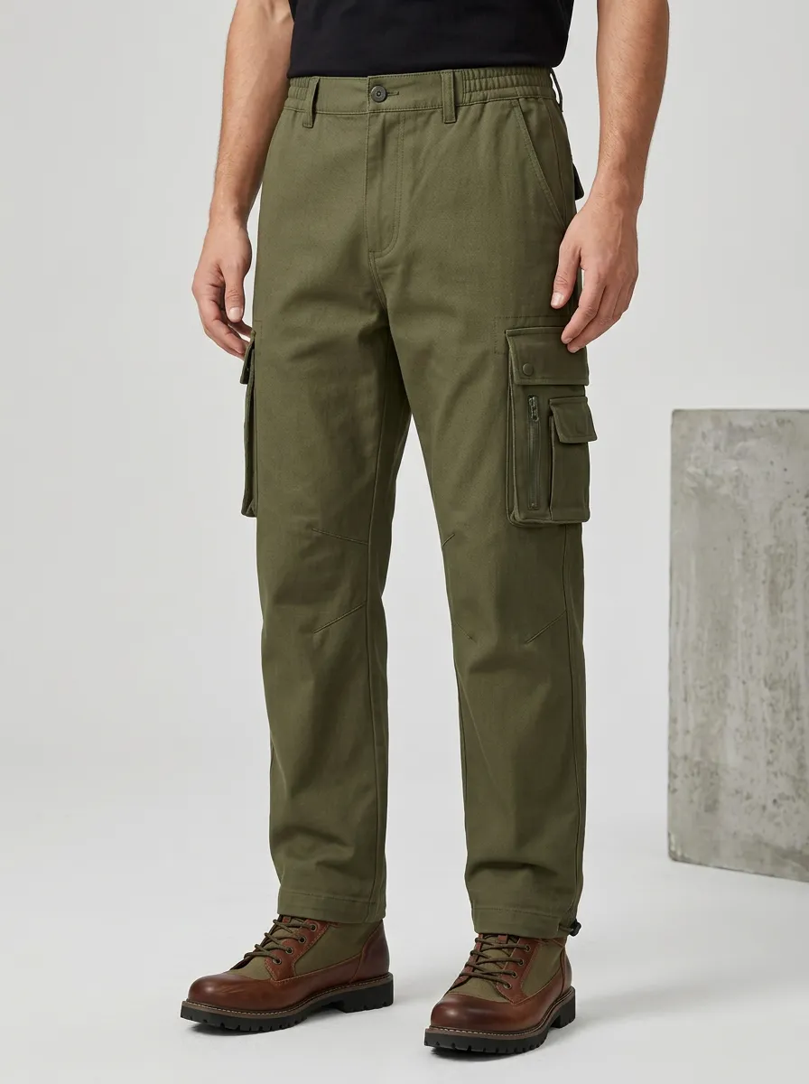 Men's Outdoor Tactical Olive Green Multi-Pocket Cargo Pants