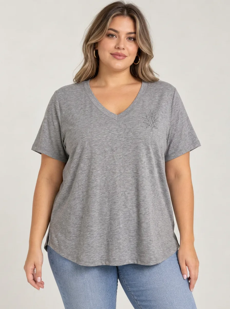 Easygoing Plus Size V Neck Relaxed Fit Women's Plus Size V Neck Loose Fit Tee