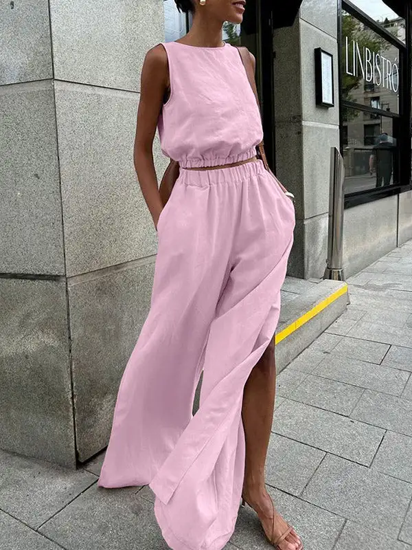 Relaxed Stretch Waist Vest And Pants Set