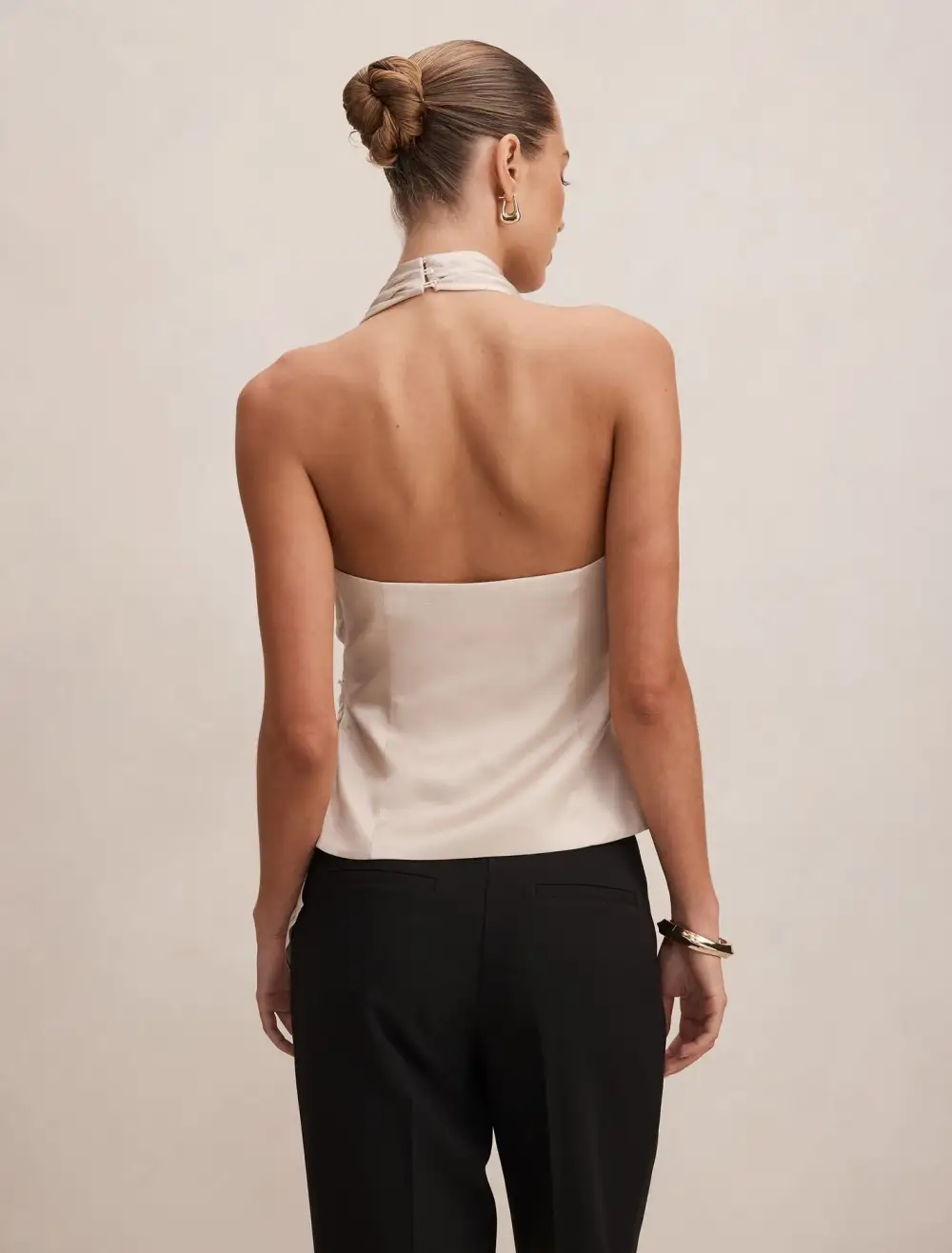 White Sleeveless Drape Front Wrap Blouse