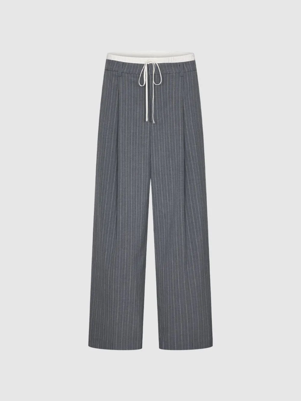 Ladies' Grey Striped Artistic Wide-Leg Trousers