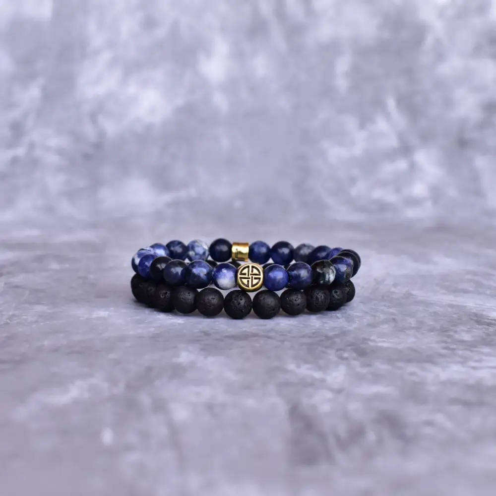 Celtic Knot Dual-Stone Lava Sodalite Bead Bracelet