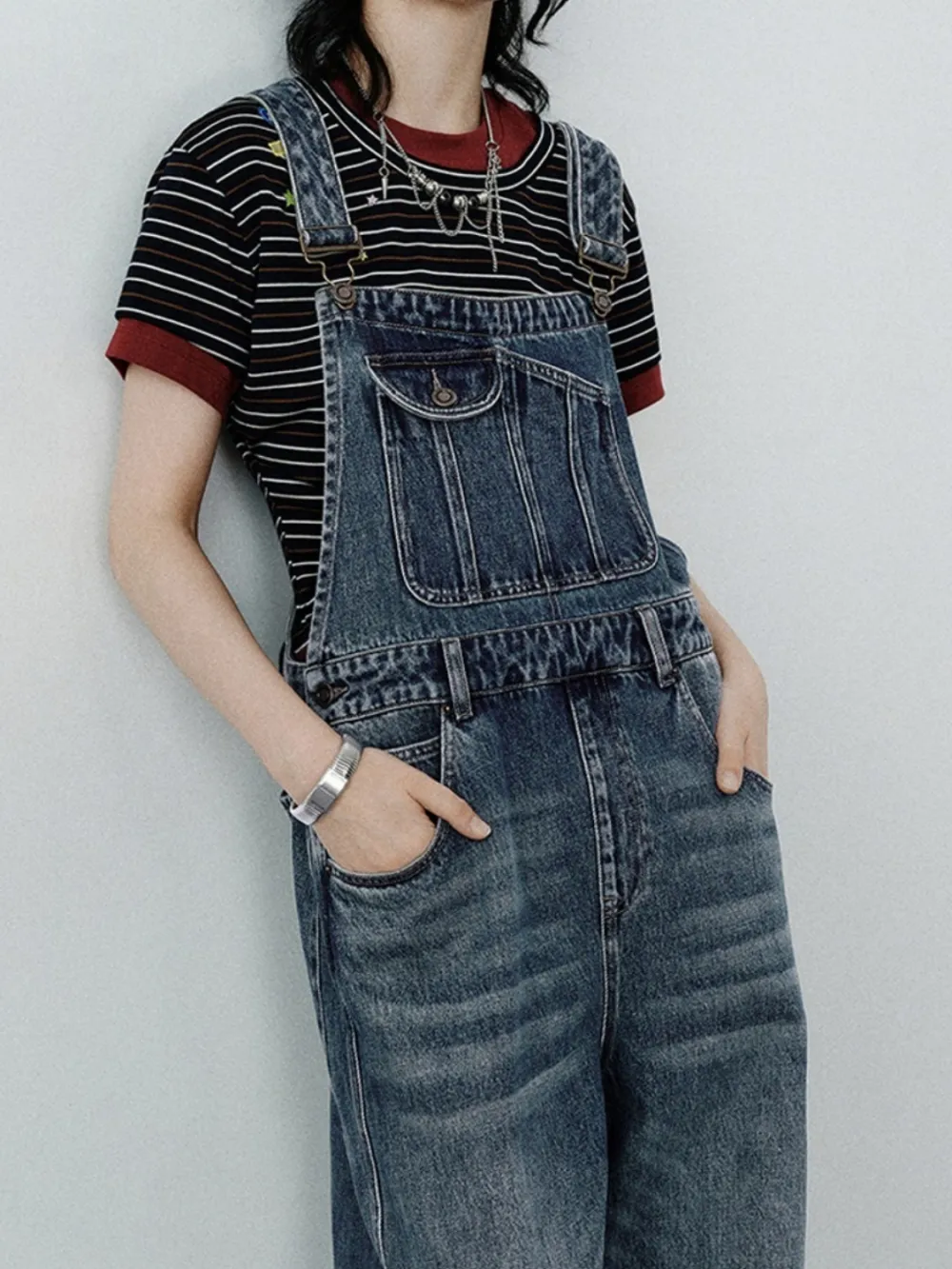 Retro-Inspired Wide-Leg Denim Overalls