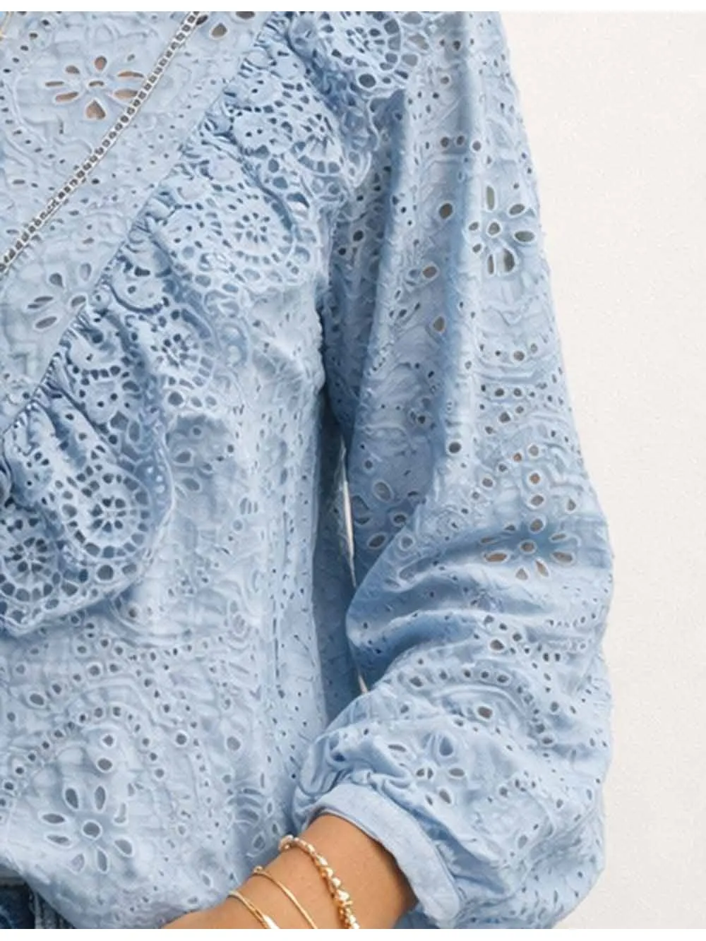 Boho Embroidery Hollow Out Long Sleeves Blouse