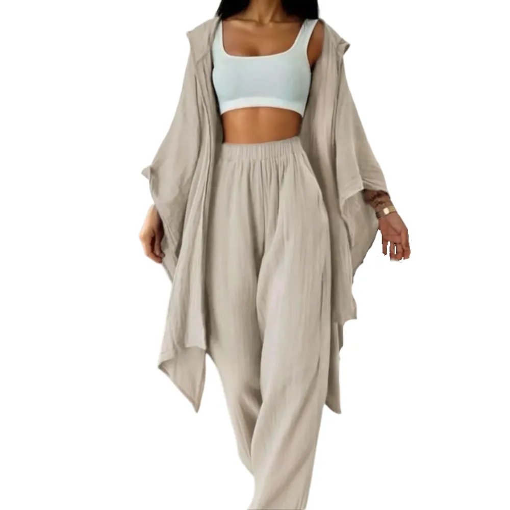 Women's Two-Piece Casual Set, Wide-Leg Pants & Loose-Fit Cardigan Jacket