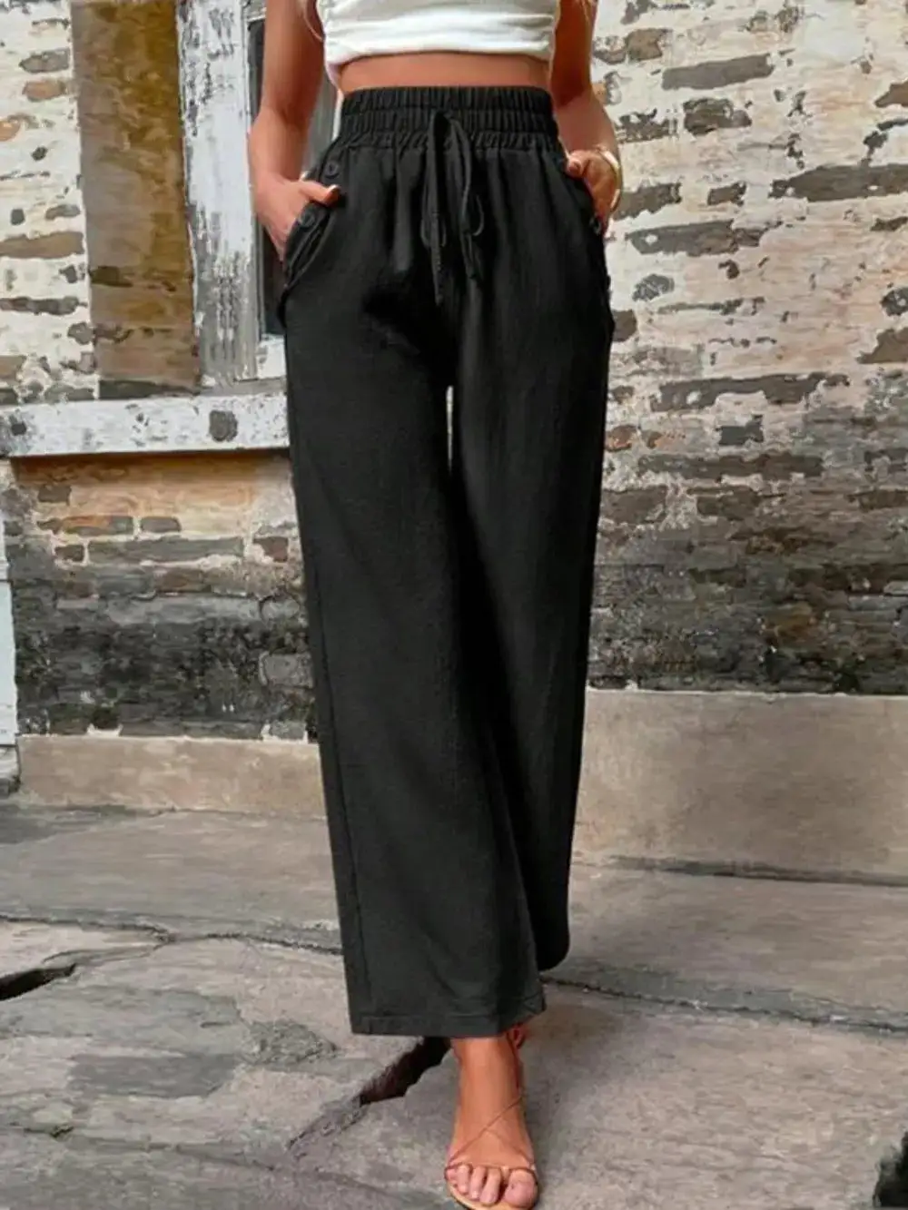 Lightweight Tie Waist Tie Detail Pants