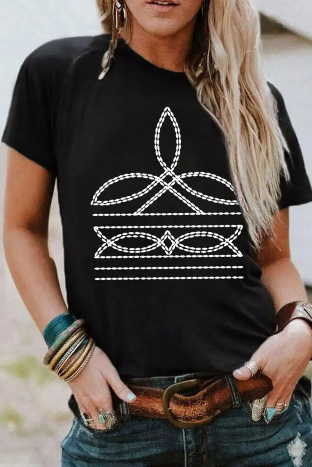 Black Western Pattern Print Slim