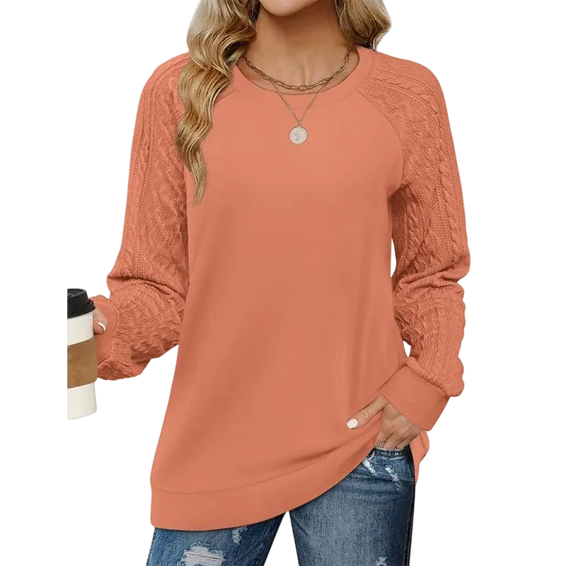 Women's crew neck cable knit sweater with long sleeves