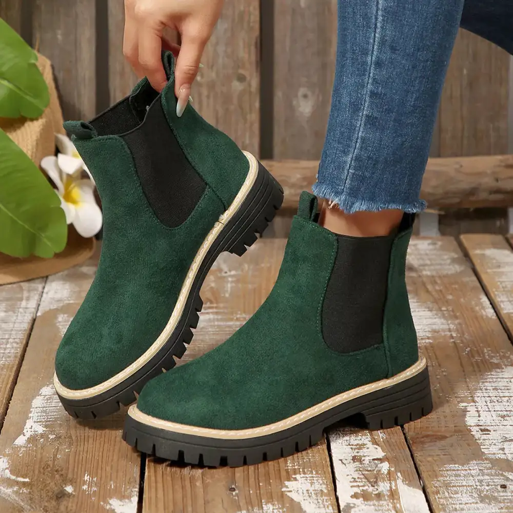 Layered Round Toe Block Heels Boots