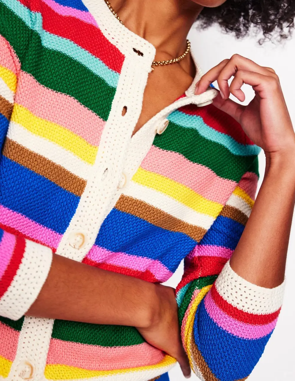 Bright Rainbow Stripe Large Trim Cardigan
