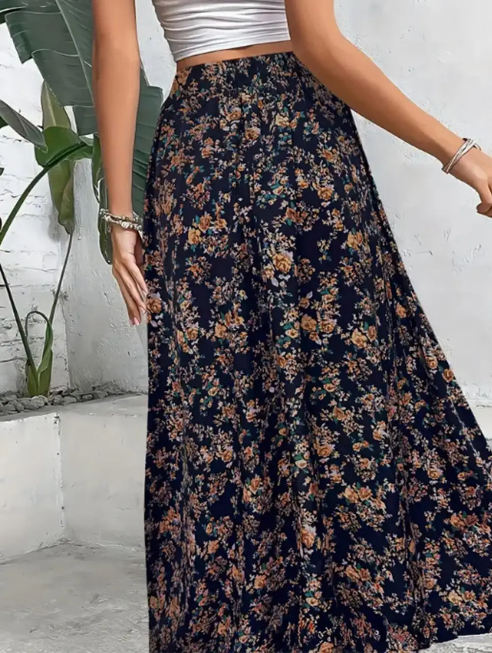 Printed Flare Midi Skirt