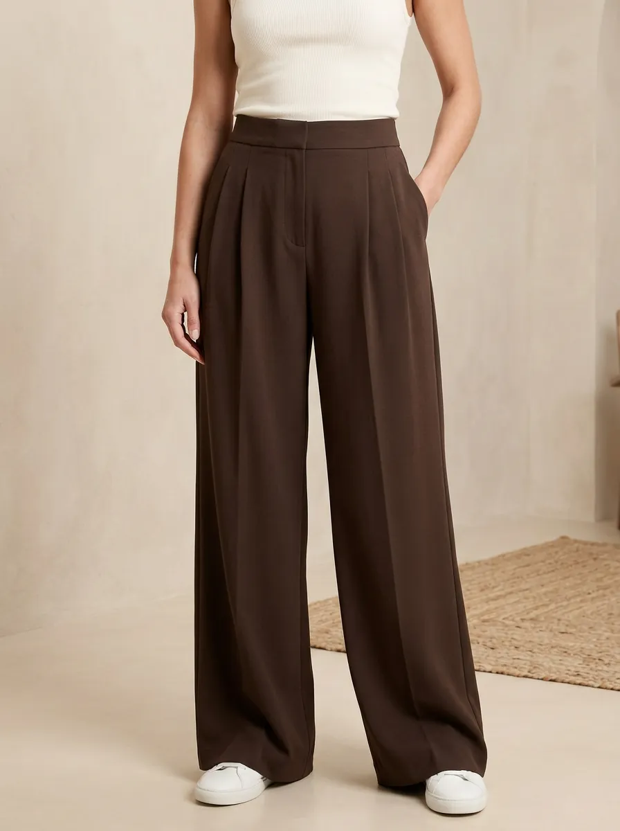 Women’s Plaid Print Wide Leg Casual Pants
